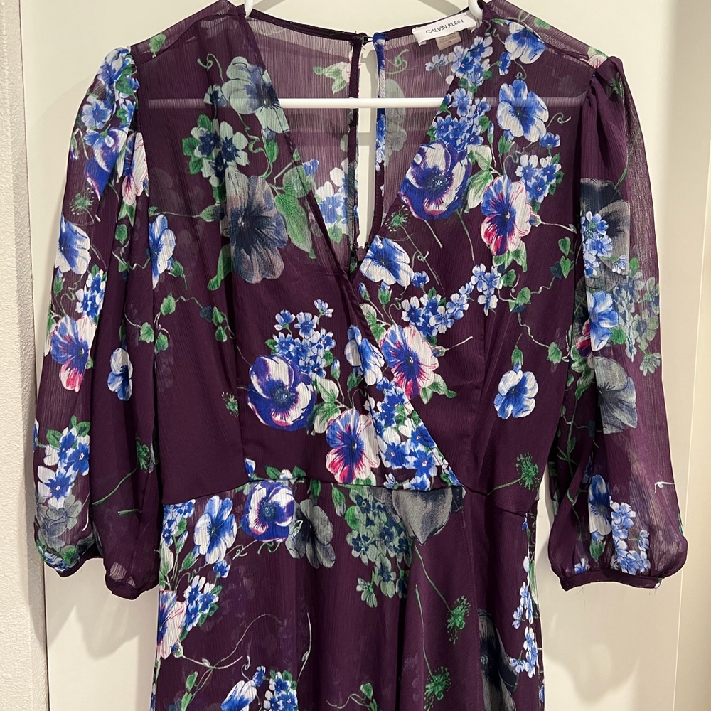 Calvin Klein magenta floral midi dress